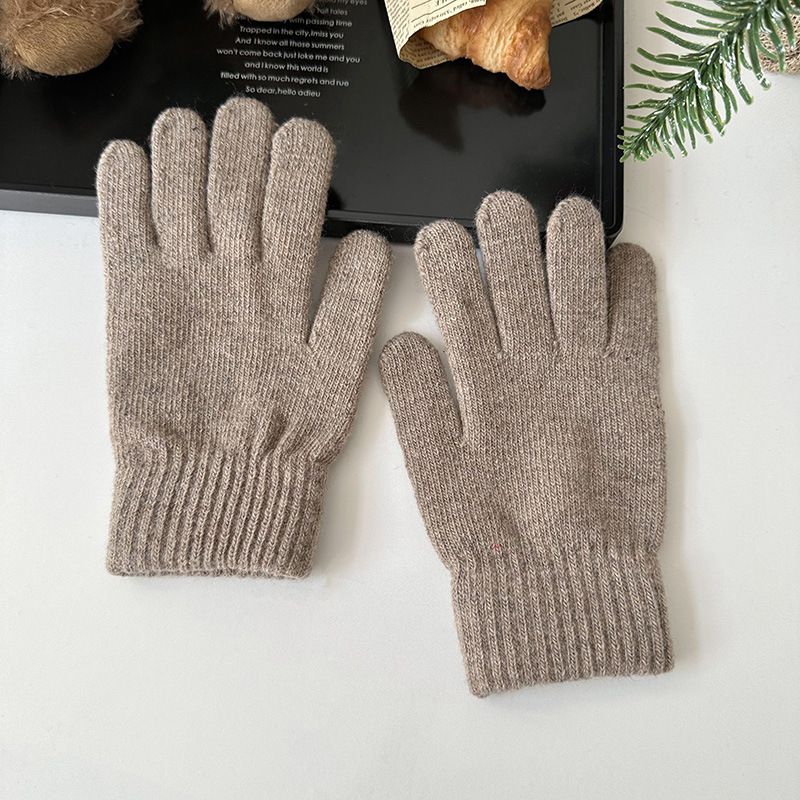 Fashion Oatmeal Color Wool Knitted Five-finger Gloves