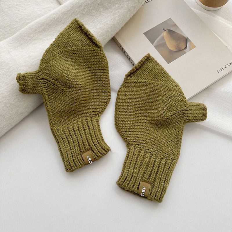 Fashion Yellow-green Wool Knit Patch Half Finger Gloves