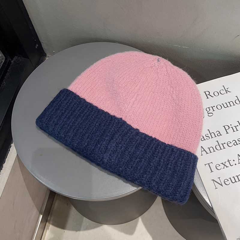 Fashion Pink+navy Blue (color Matching Beanie) Color Block Knitted Beanie