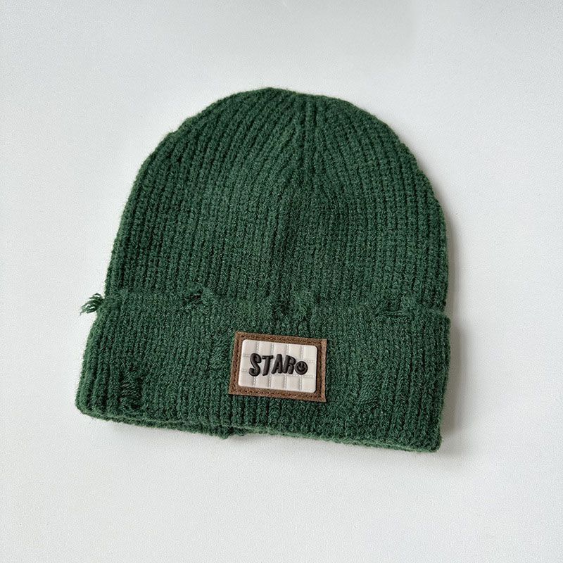 Fashion Dark Green Hat Polyester Knitted Patch Beanie