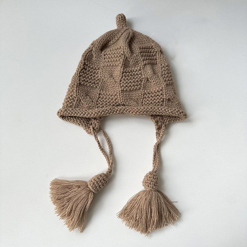 Fashion Khaki Solid Color Knitted Braided Children's Beanie