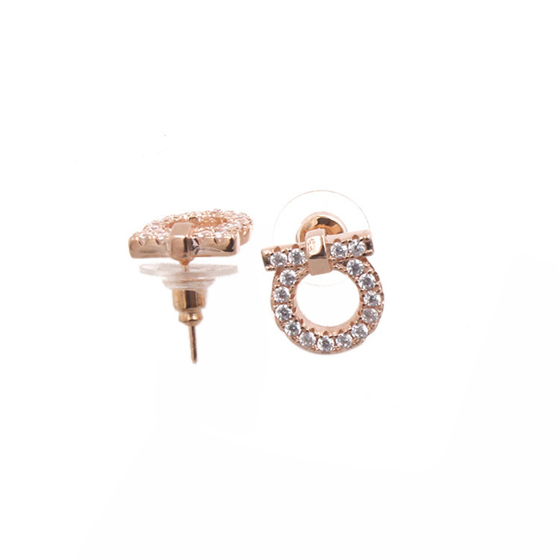 Fashion Rose Gold Gold-plated Copper Geometric Round Stud Earrings With Diamonds