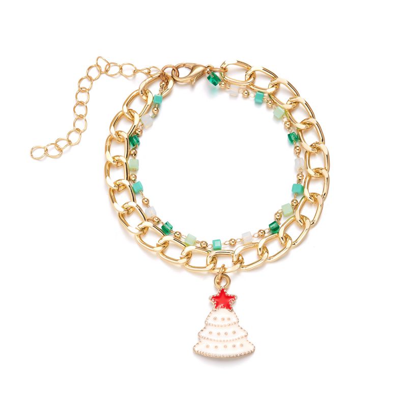 Fashion 4# Alloy Drip Oil Christmas Tree Bracelet