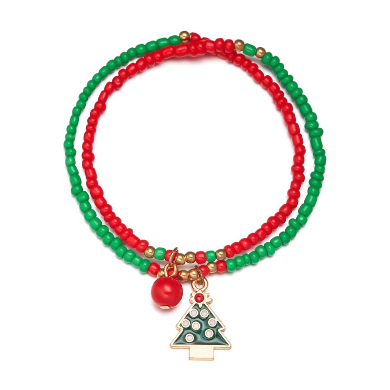 Fashion 6# Alloy Rice Beads Beaded Oil Drop Christmas Double Layer Bracelet