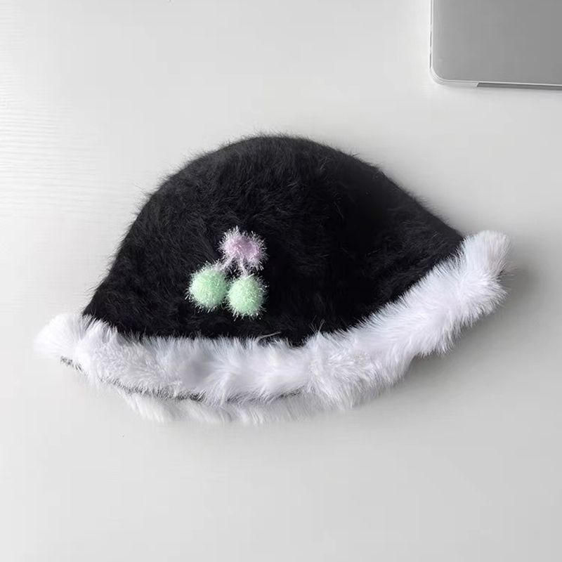 Fashion Black Acrylic Raw Edge Cherry Children's Pullover Hat
