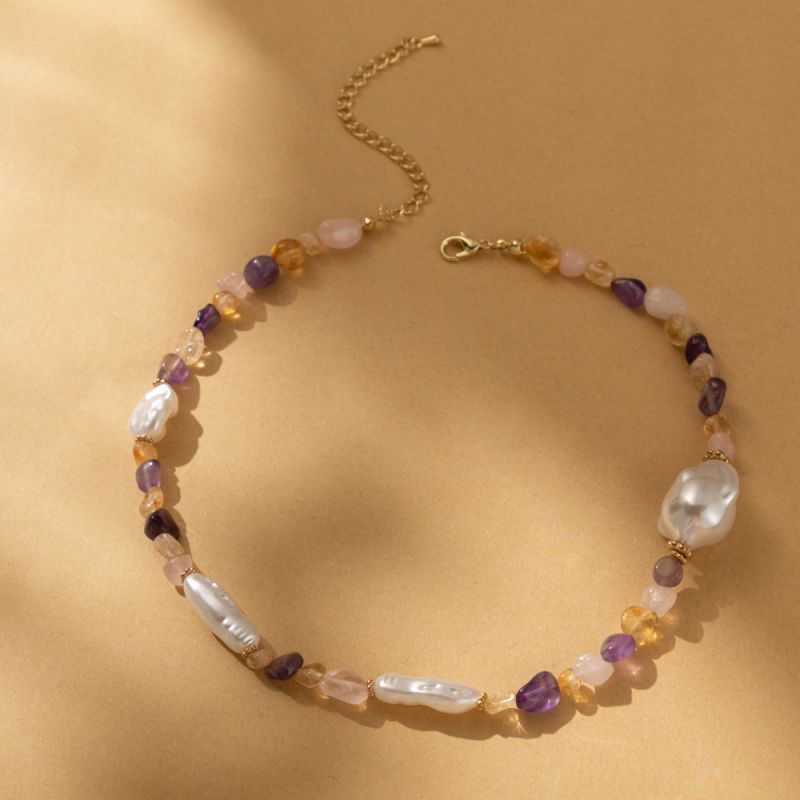 Fashion Light Purple Geometric Natural Stone Pearl Beaded Bracelet