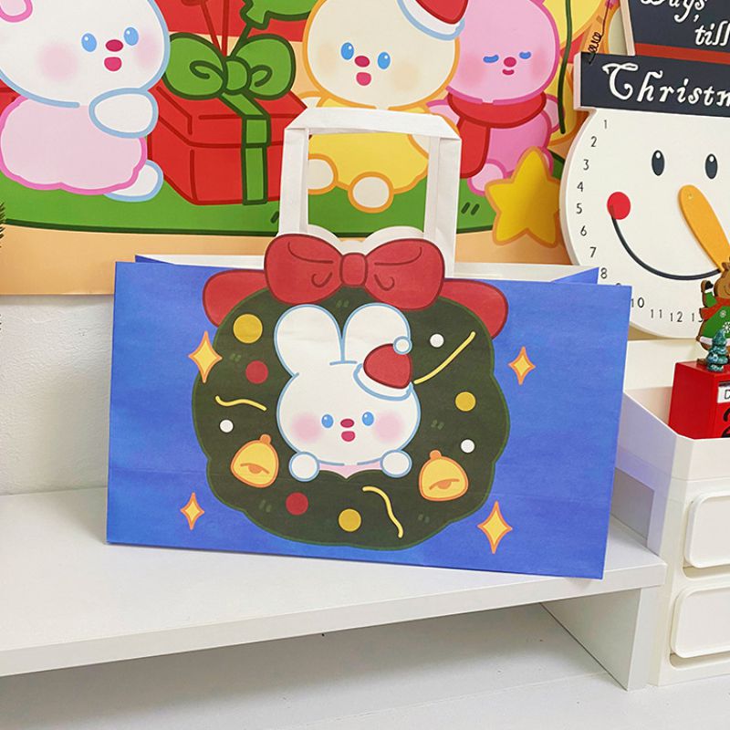 Fashion Bunny Christmas Ring Geometric Print Square Gift Bag