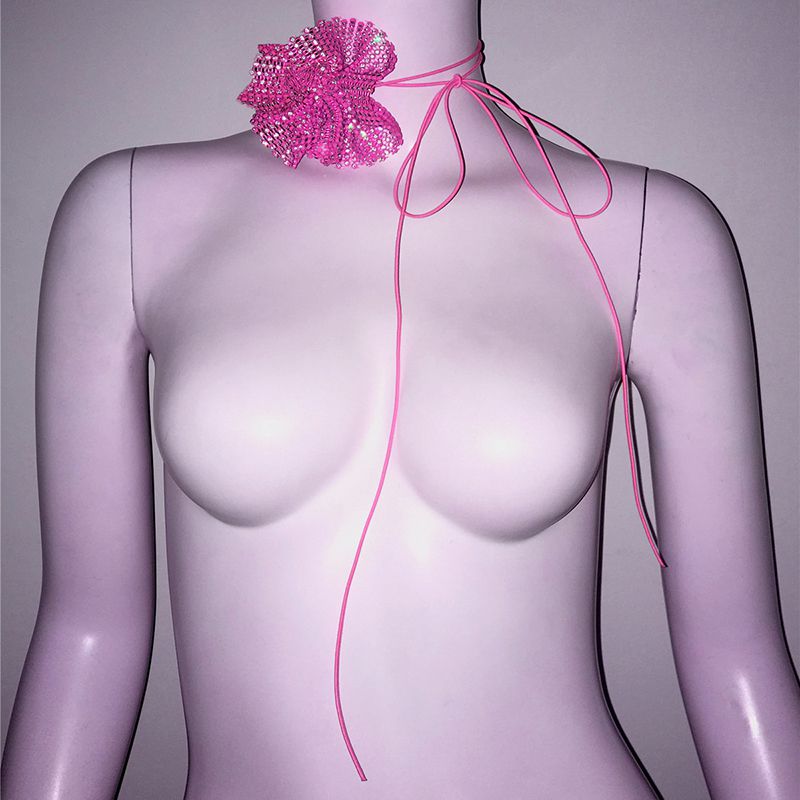 Fashion Rose Red Rhinestone Flower Lace Necklace