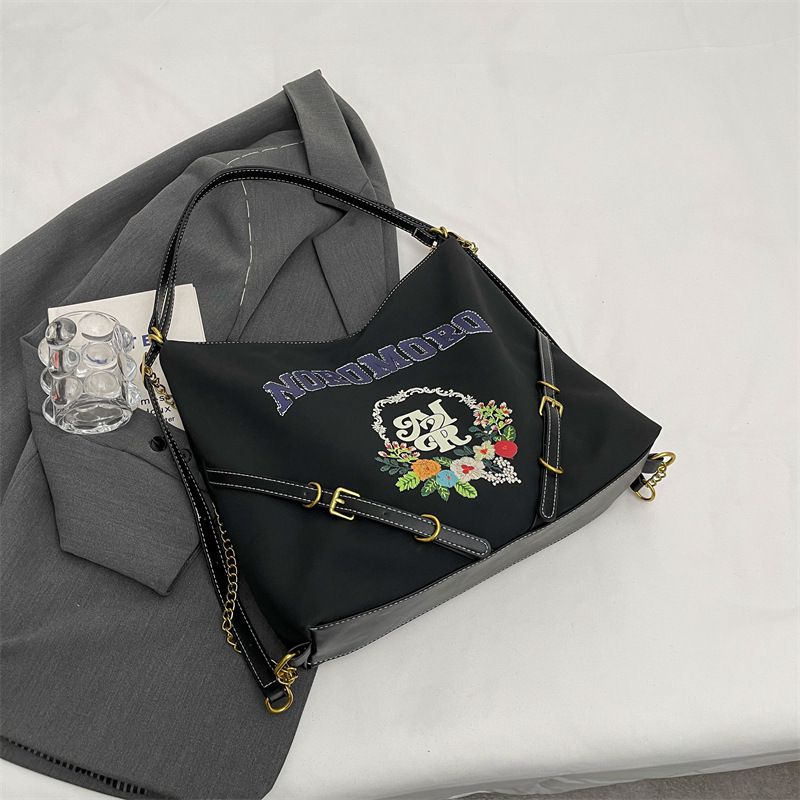 Fashion Black Velvet Printed Large Capacity Backpack