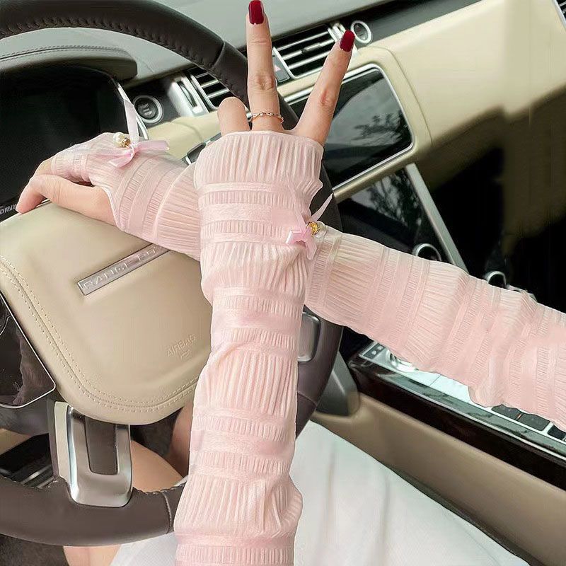 Fashion Pink Polyester Pearl Mesh Sleeves