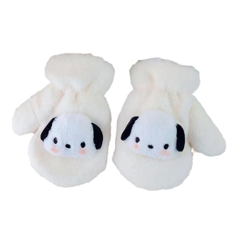 Fashion 【blush Dog】white Imitation Rabbit Fur Three-dimensional Puppy All-inclusive Gloves