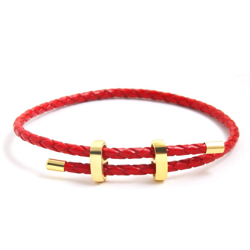 Fashion Red Leather Wax Thread Figure Buckle Leather Rope