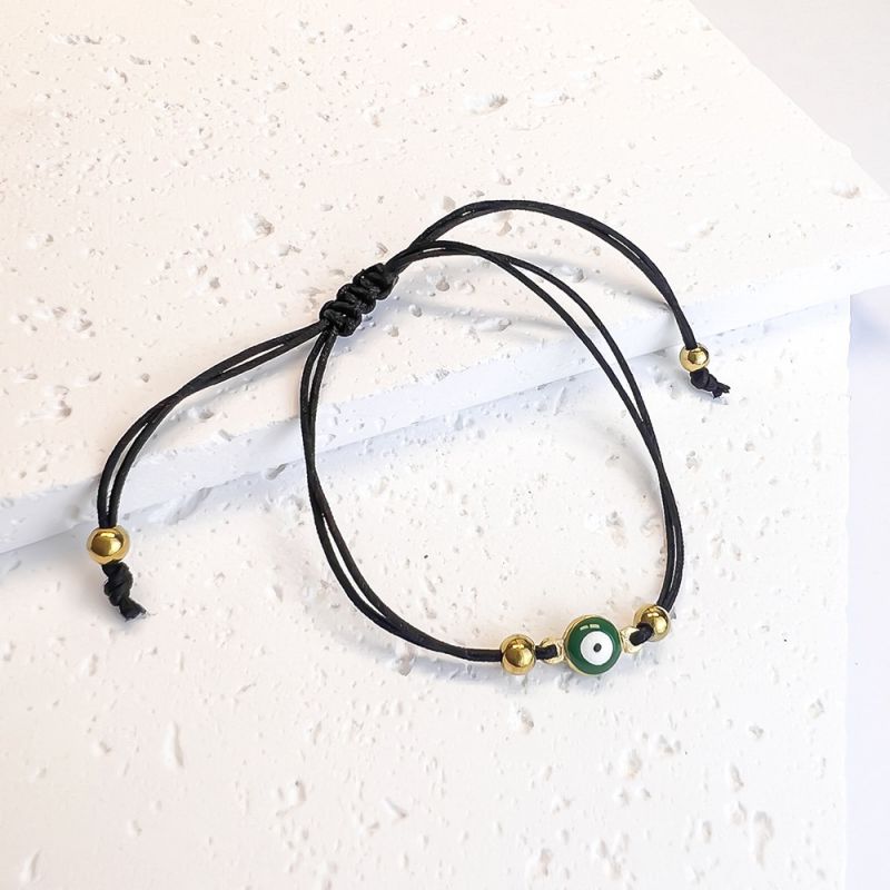 Fashion Green-black Cord Braided Oil Dripping Round Eye Bracelet