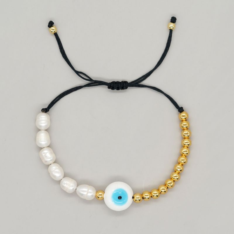 Fashion White Gold Plated Copper Knitted Beaded Eyes Bracelet