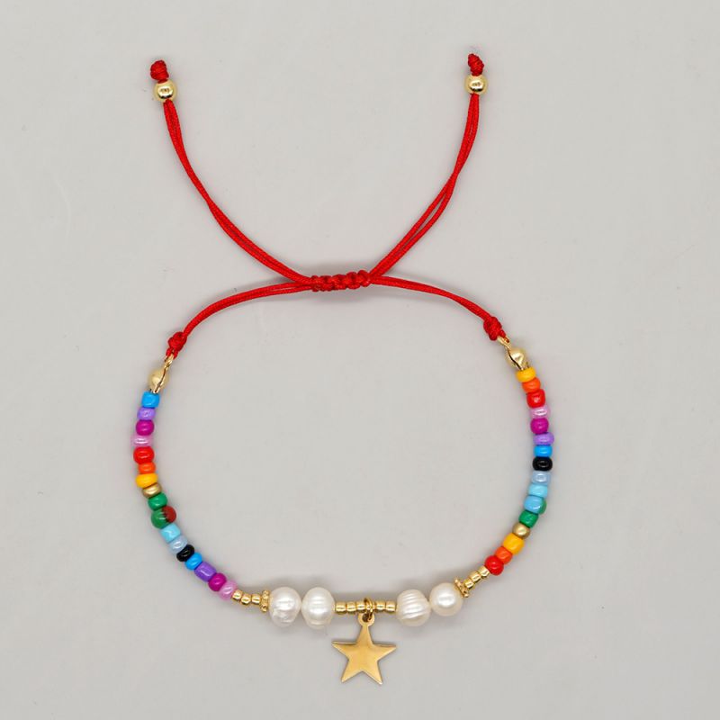 Fashion 2# Colorful Rice Beads And Pearl Beaded Love Bracelet