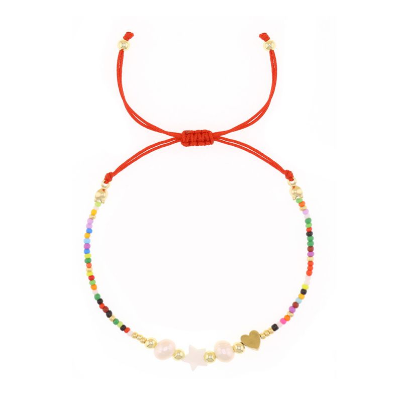 Fashion Gold Colorful Rice Beads Pearl Beads Shell Pentagram Heart Bracelet
