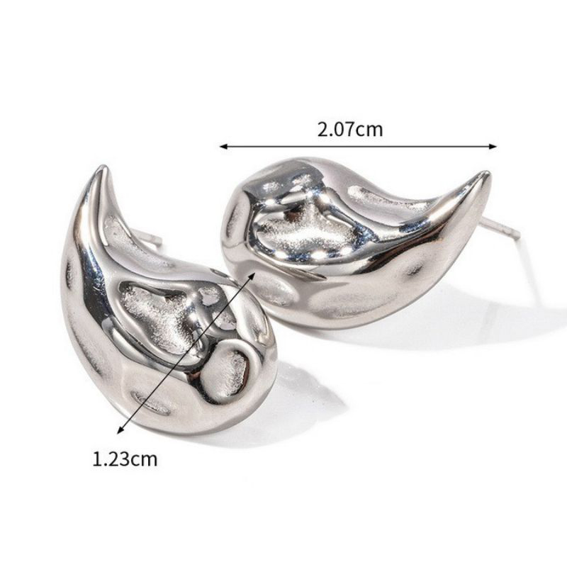 Fashion Small Steel Color Stainless Steel Pleated Drop Shape Stud Earrings