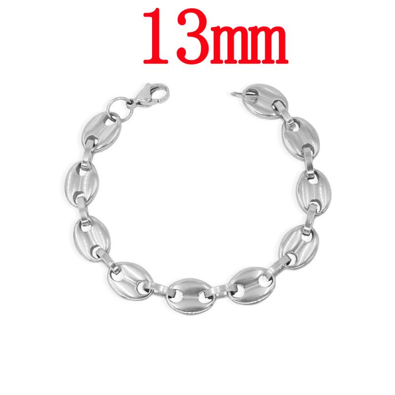 Fashion Steel Color Bracelet 13mm23cm Metal Coffee Bean Chain Mens Bracelet