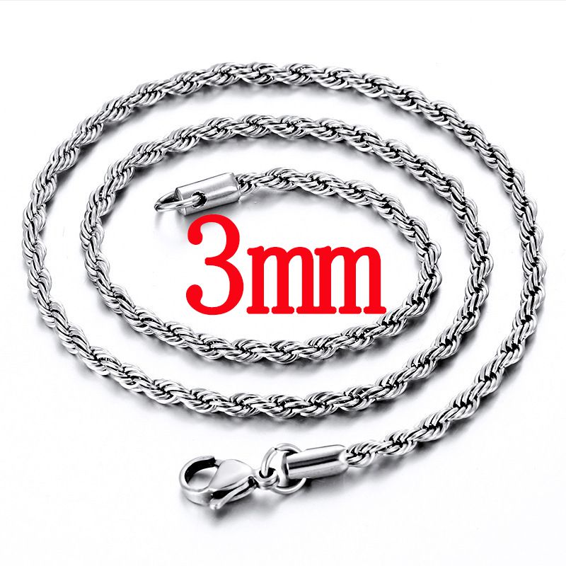 Fashion 3mm60cm Steel Color Stainless Steel Geometric Twist Chain Necklace