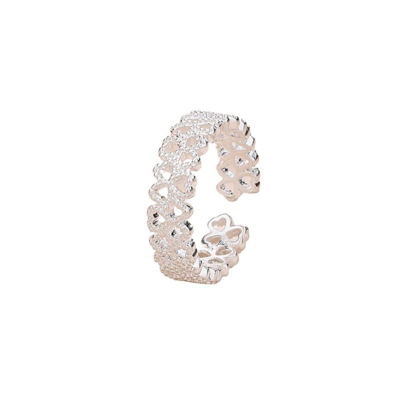 Fashion Clover Lace Ring (silver) Copper Openwork Lace Clover Ring