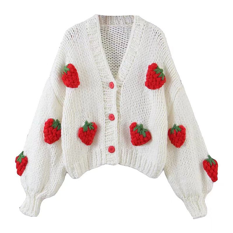 Fashion Red Spandex Strawberry Knitted Sweater Jacket