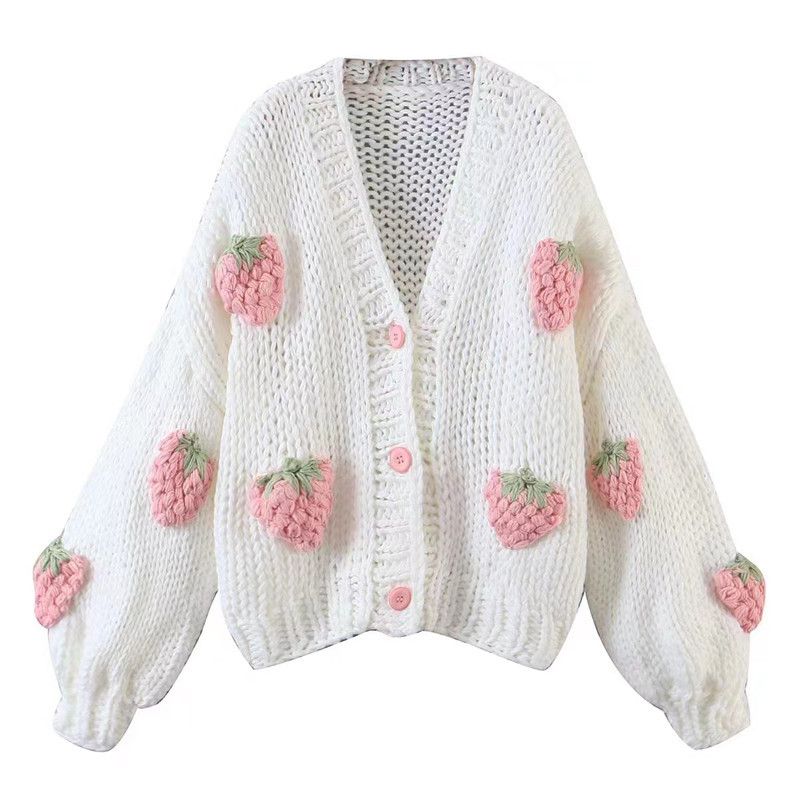 Fashion Pink Spandex Strawberry Knitted Sweater Jacket