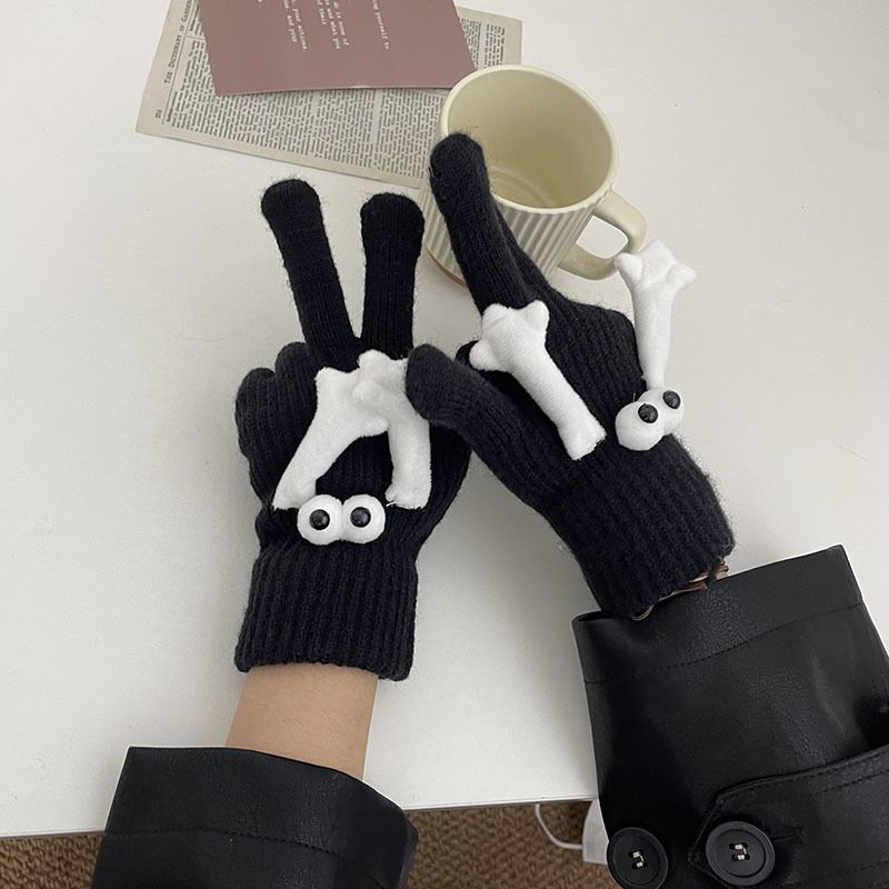 Fashion Chubby Black. Polyester Knitted Five-finger Gloves