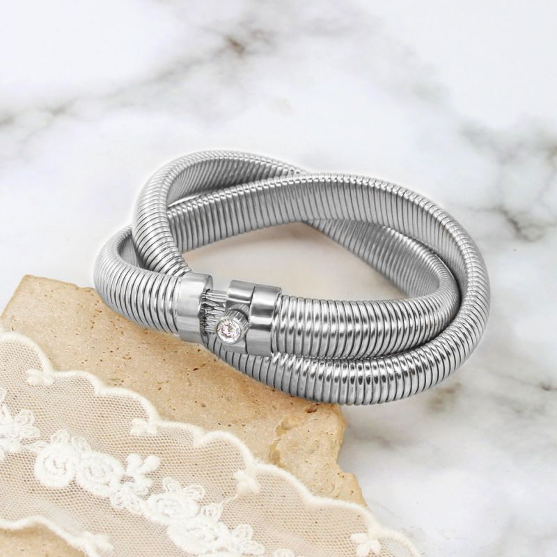 Fashion Double Ring Steel Color Titanium Steel Geometric Double Ring Bracelet