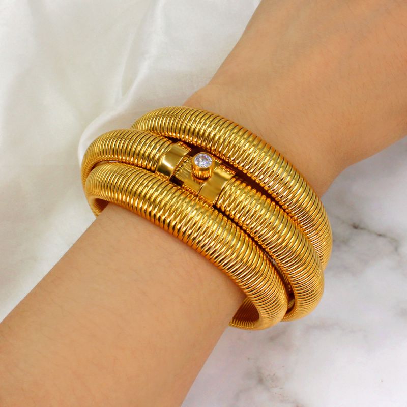 Fashion Three Rings Gold Titanium Steel Geometric Double Ring Bracelet