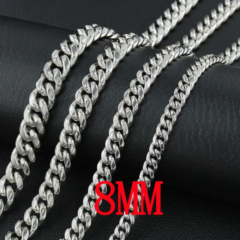 Fashion Steel Color 8mm20cm Stainless Steel Geometric Chain Men's Necklace