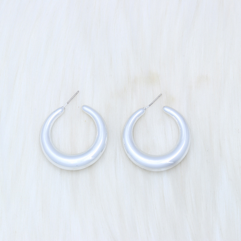 Fashion Electroplated Silver Crescent C Acrylic Geometric C-shaped Earrings