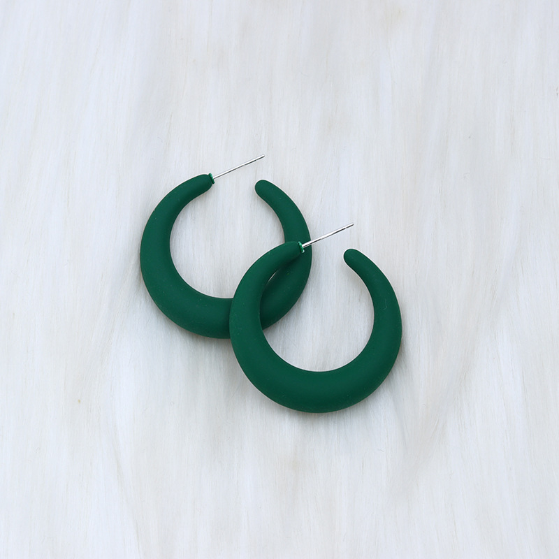 Fashion Dark Green Crescent C Acrylic Geometric C-shaped Earrings