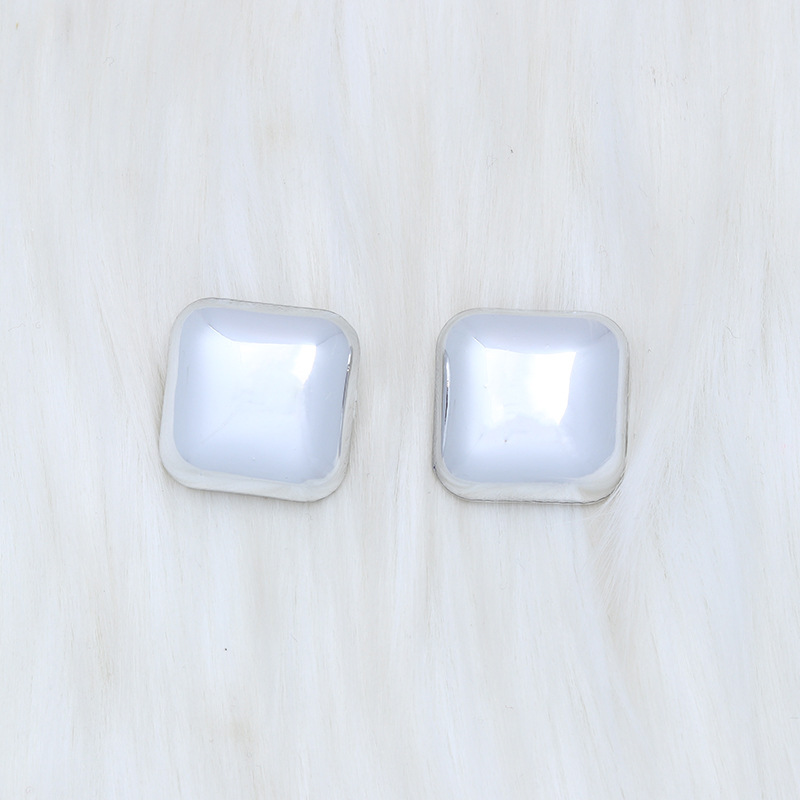 Fashion Electroplated Square-silver Acrylic Geometric Square Stud Earrings