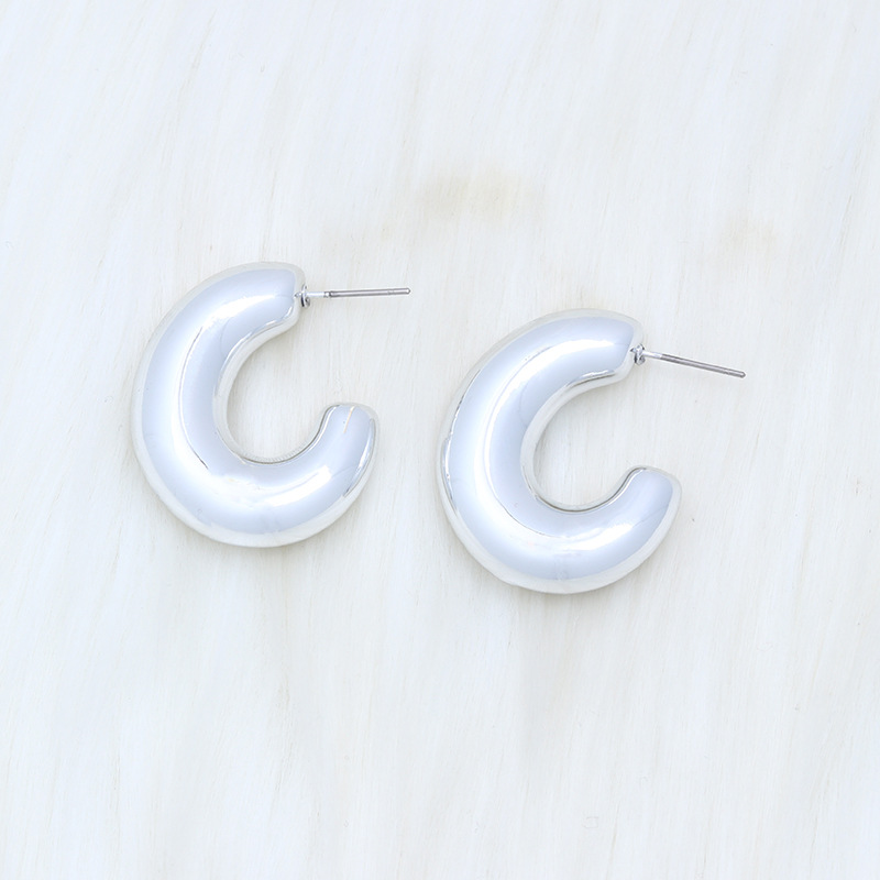 Fashion Electroplating Fat C-silver Acrylic Geometric C-shaped Earrings