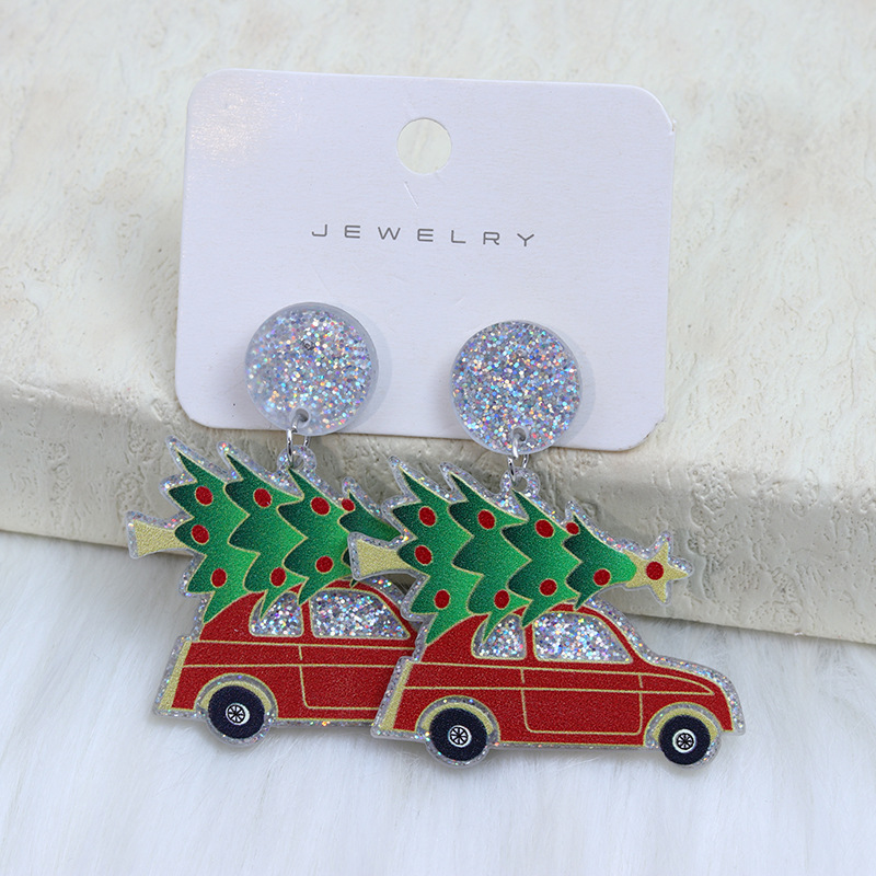 Fashion Christmas Tree Red Car Acrylic Geometric Christmas Tree Truck Earrings