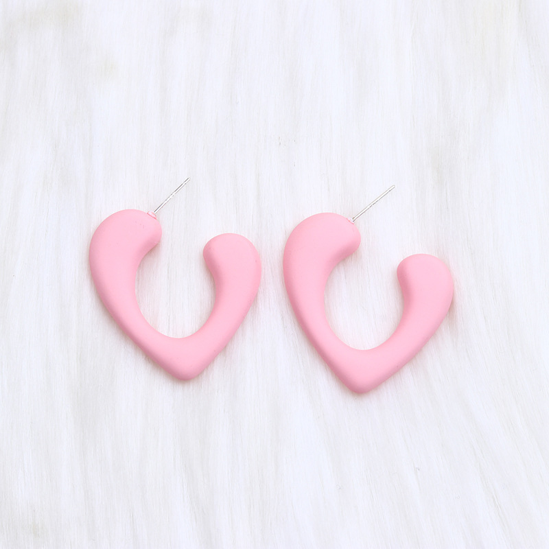 Fashion Light Pink-peach Heart Acrylic Spray-painted Love Earrings