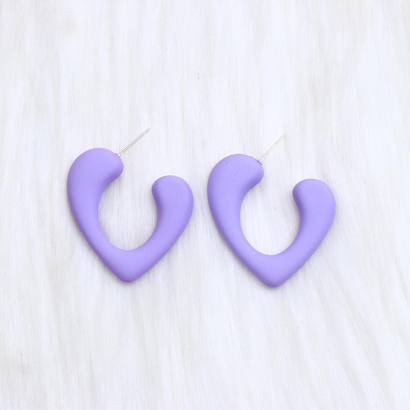 Fashion Purple-peach Heart Acrylic Spray-painted Love Earrings