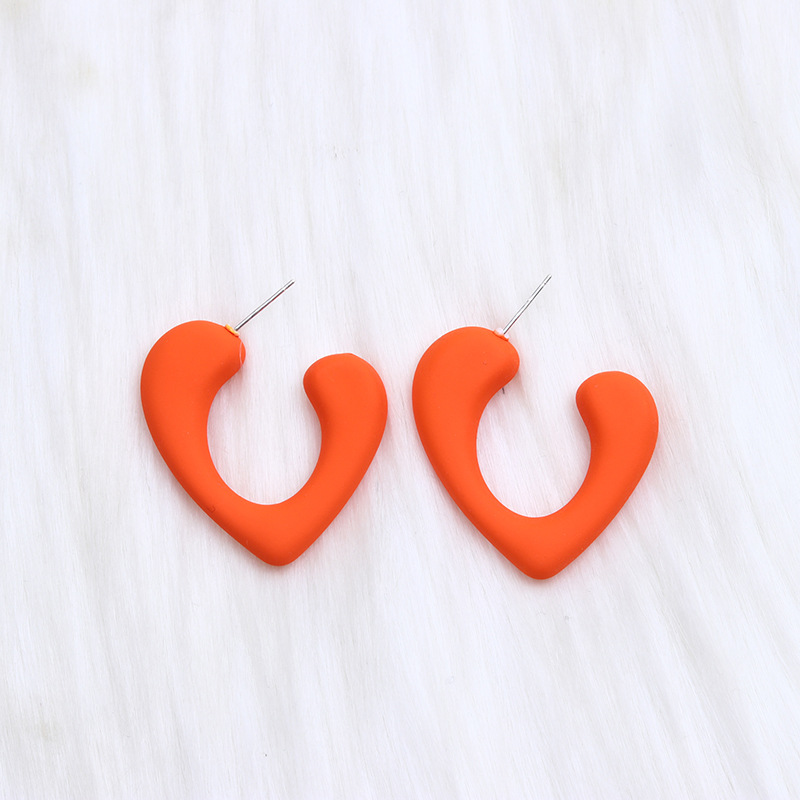 Fashion Orange-peach Heart Acrylic Spray-painted Love Earrings