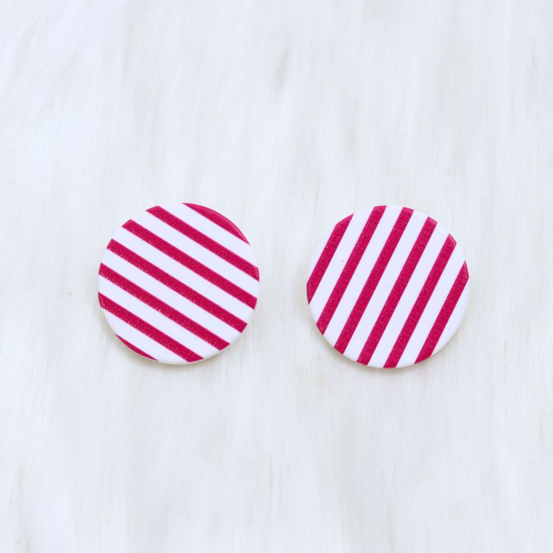 Fashion Rose Red White Round Acrylic Striped Round Stud Earrings