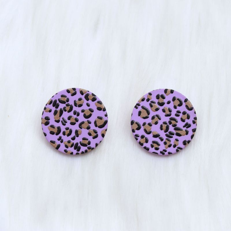 Fashion White Question Purple Round Acrylic Leopard Print Round Earrings
