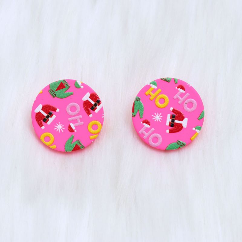 Fashion Christmas Clothes Rose Red Round Acrylic Printed Round Earrings