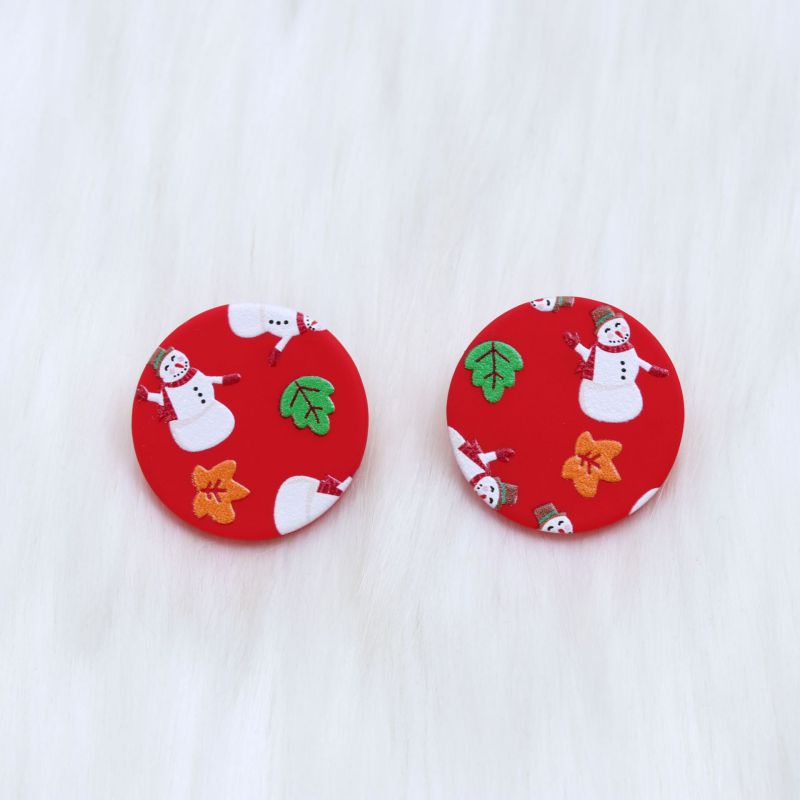 Fashion Snowman Red Round Acrylic Printed Round Earrings