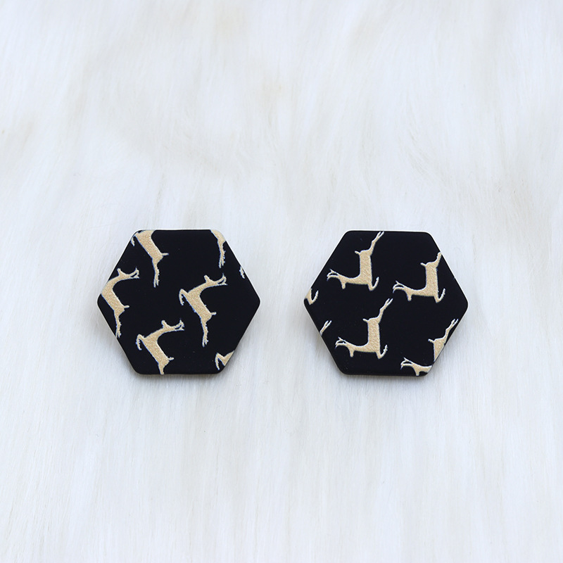 Fashion Elk Hexagon Acrylic Printed Hexagonal Stud Earrings