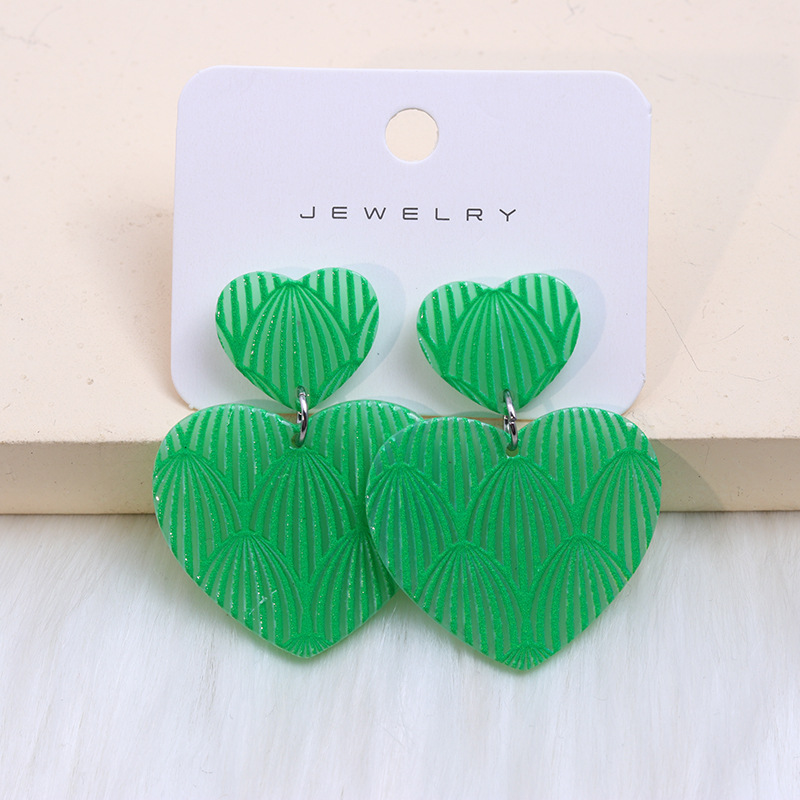 Fashion Shell Pattern Green Heart Acrylic Shell Pattern Love Earrings