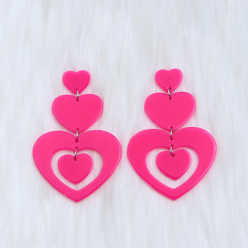 Fashion Rose Red-stitched Hearts Acrylic Love Stitch Earrings