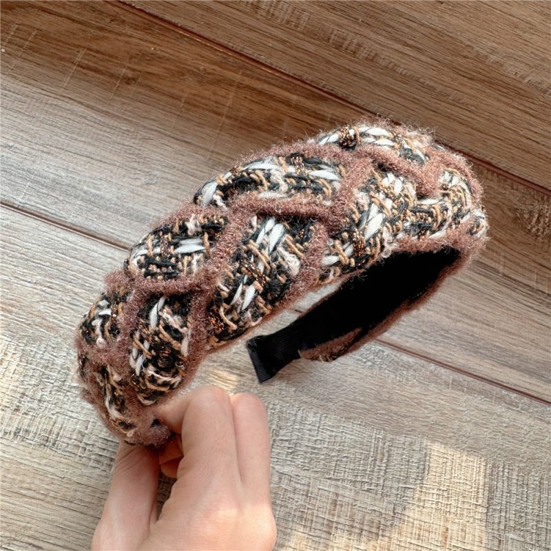 Fashion Color Block Wool Style Coffee Color Colorblock Wool Braided Wide Edge Headband