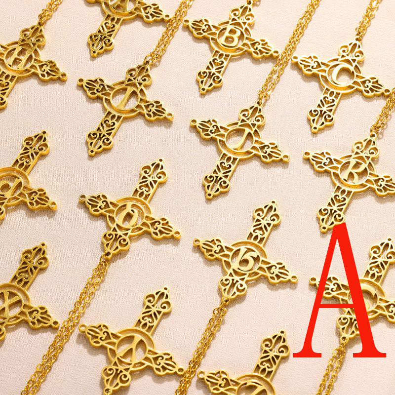 Fashion Agold Stainless Steel Gold Plated Cross Letter Necklace