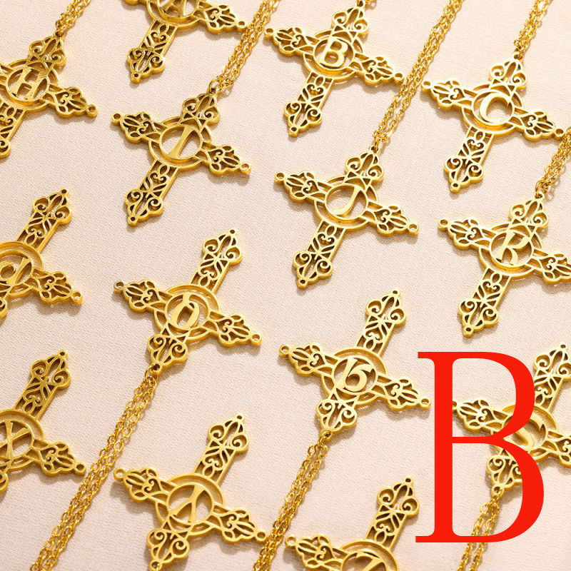 Fashion Bgold Stainless Steel Gold Plated Cross Letter Necklace