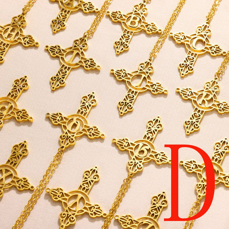 Fashion Dgold Stainless Steel Gold Plated Cross Letter Necklace
