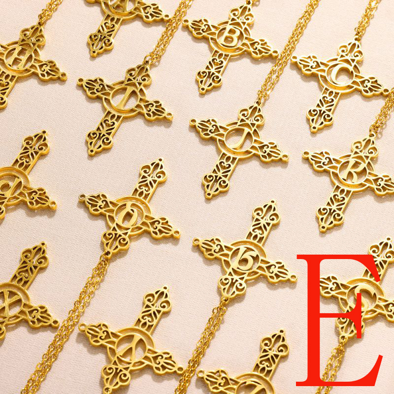 Fashion Egold Stainless Steel Gold Plated Cross Letter Necklace